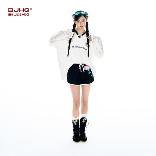 BJHG不计后果辣妹白色运动短裤女夏季空气层潮牌户外健身休闲短裤 - 图2