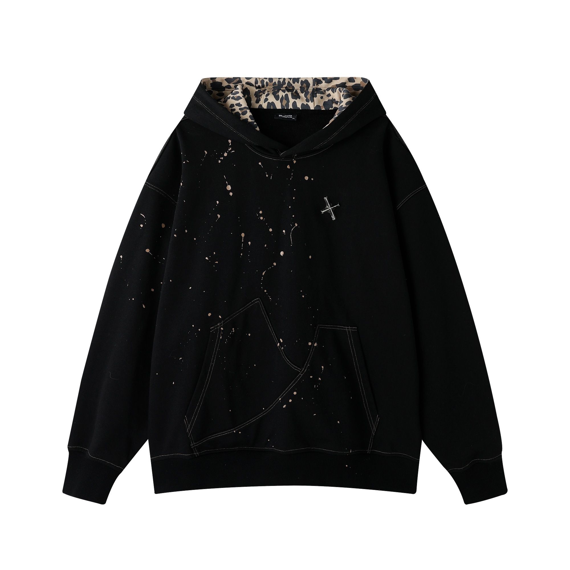 BJHG不计后果豹纹连帽卫衣男款秋冬美式泼墨落肩袖宽松卫衣外套女 - 图3