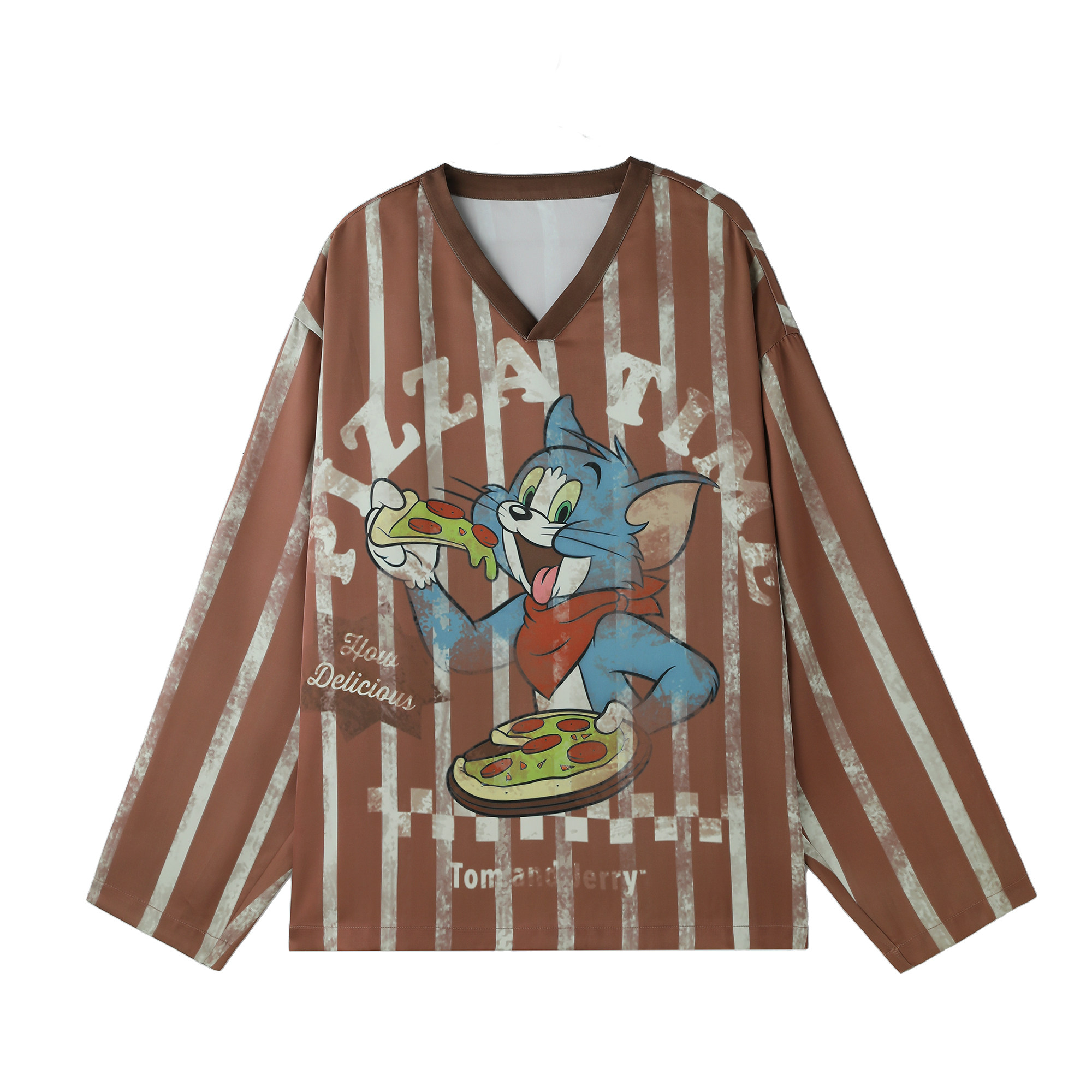 【猫和老鼠联名】BJHG不计后果V领长袖t恤女款秋季运动休闲球衣女,淘宝优惠券,粉丝福利购,淘宝优惠卷