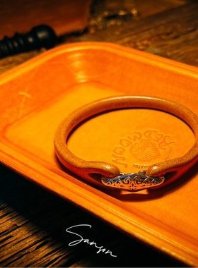 纯手工打磨栎木手环牛皮复古男女