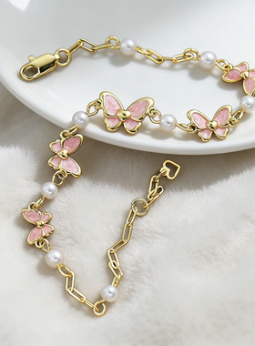 珐琅彩项链摇摇木马轻奢蝴蝶手链小香风珍珠手链精致时尚锁骨链