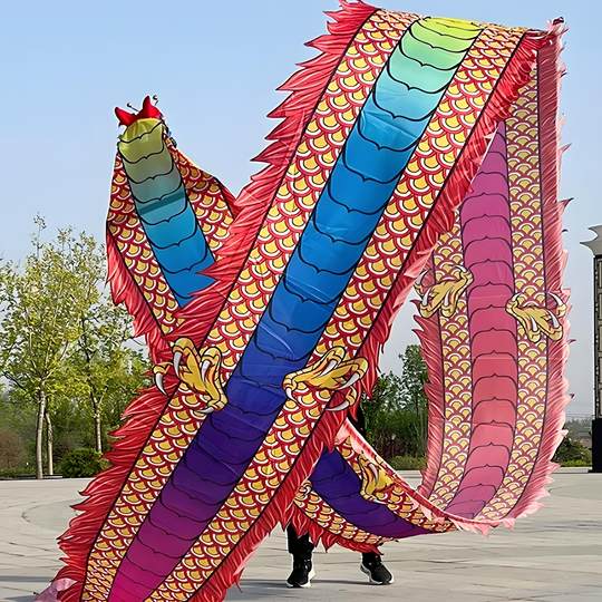 Square Dance für Männer und Frauen mittleren Alters und ältere Menschen, Fitness-Drachengürtel, Wurfband, chinesischer fliegender Drache, Stahlrahmen, Wasserhahn, Drachentanz-Performance-Requisiten