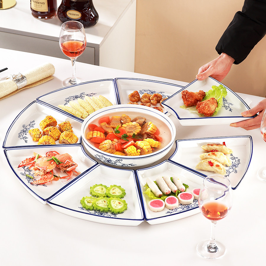 兰花创意陶瓷扇形拼盘餐具菜盘子碟子组合大拼盘家用圆桌团圆套餐