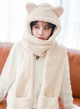 女冬兔毛加厚保暖可爱猫耳朵帽子