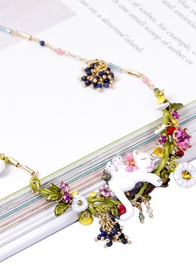 珐琅釉 花园系列猫妈妈与三只小猫大项链毛衣链