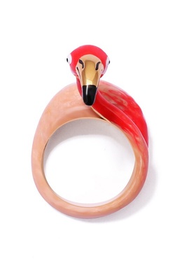 珐琅釉 ins风个性立体火烈鸟戒指 开口可调节