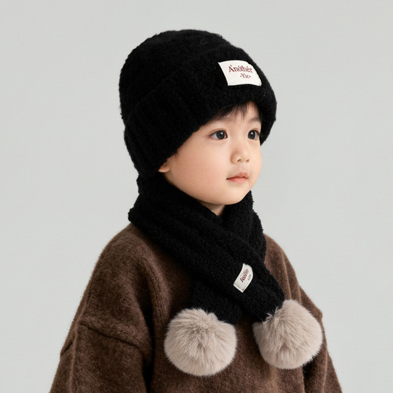 儿童毛线帽围巾两件套秋冬季宝宝帽子男童女童套头帽针织帽保暖帽,淘宝优惠券,粉丝福利购,淘宝优惠卷