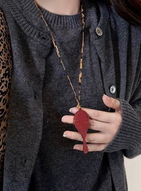 红色镂空花朵项链花朵合金卫衣链