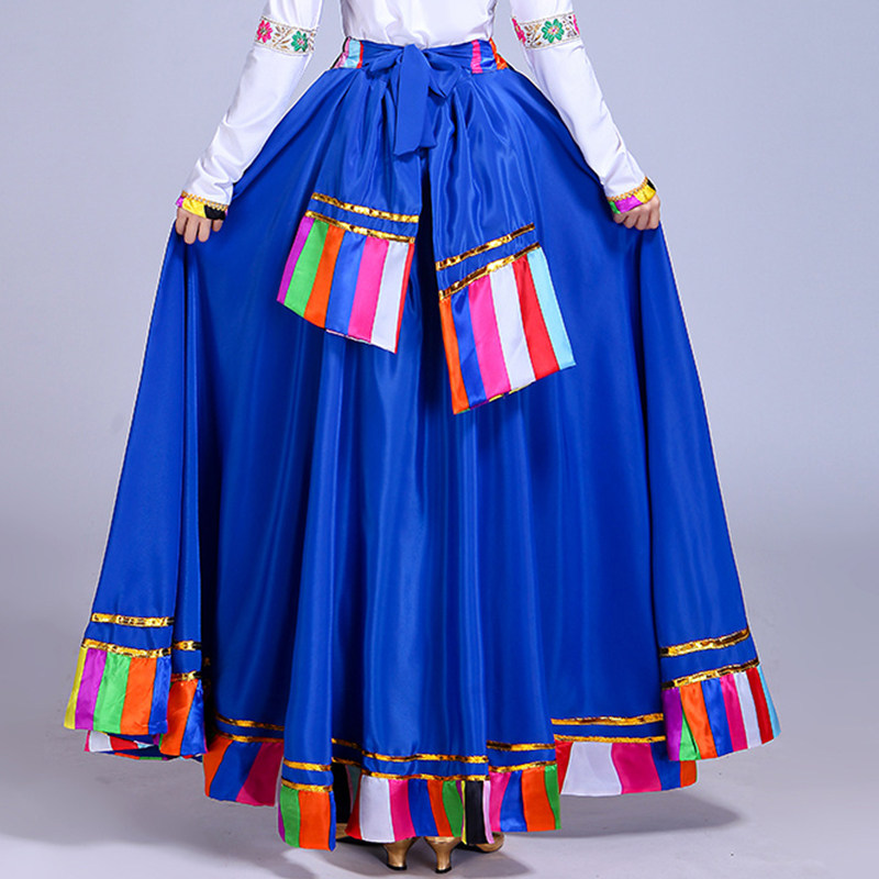 藏族广场舞半身裙藏族舞蹈演出服装女藏式练功大摆裙藏舞练习裙子,淘宝优惠券,粉丝福利购,淘宝优惠卷