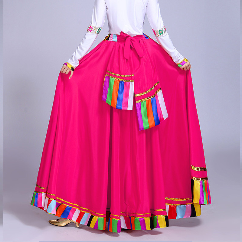 藏族广场舞半身裙藏族舞蹈演出服装女藏式练功大摆裙藏舞练习裙子,淘宝优惠券,粉丝福利购,淘宝优惠卷