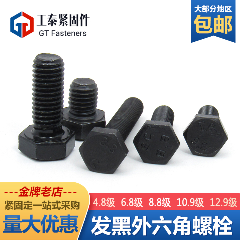 8.8级发黑高强度外六角螺丝M5M6M24全牙半牙加长六方头螺栓GB5783 - 图0