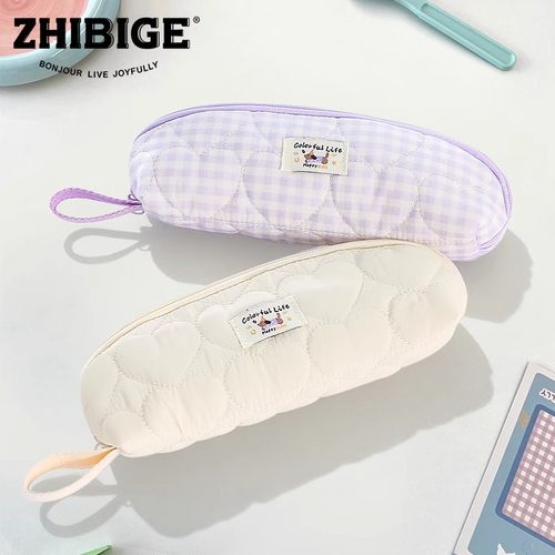 多功能便携高颜值简约格子笔袋学生高颜值拉链收纳包可爱文具盒 - 图1