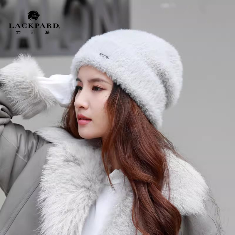 lackpard力可派帽子女冬保暖堆堆帽大头围显脸小宽松针织帽毛线帽