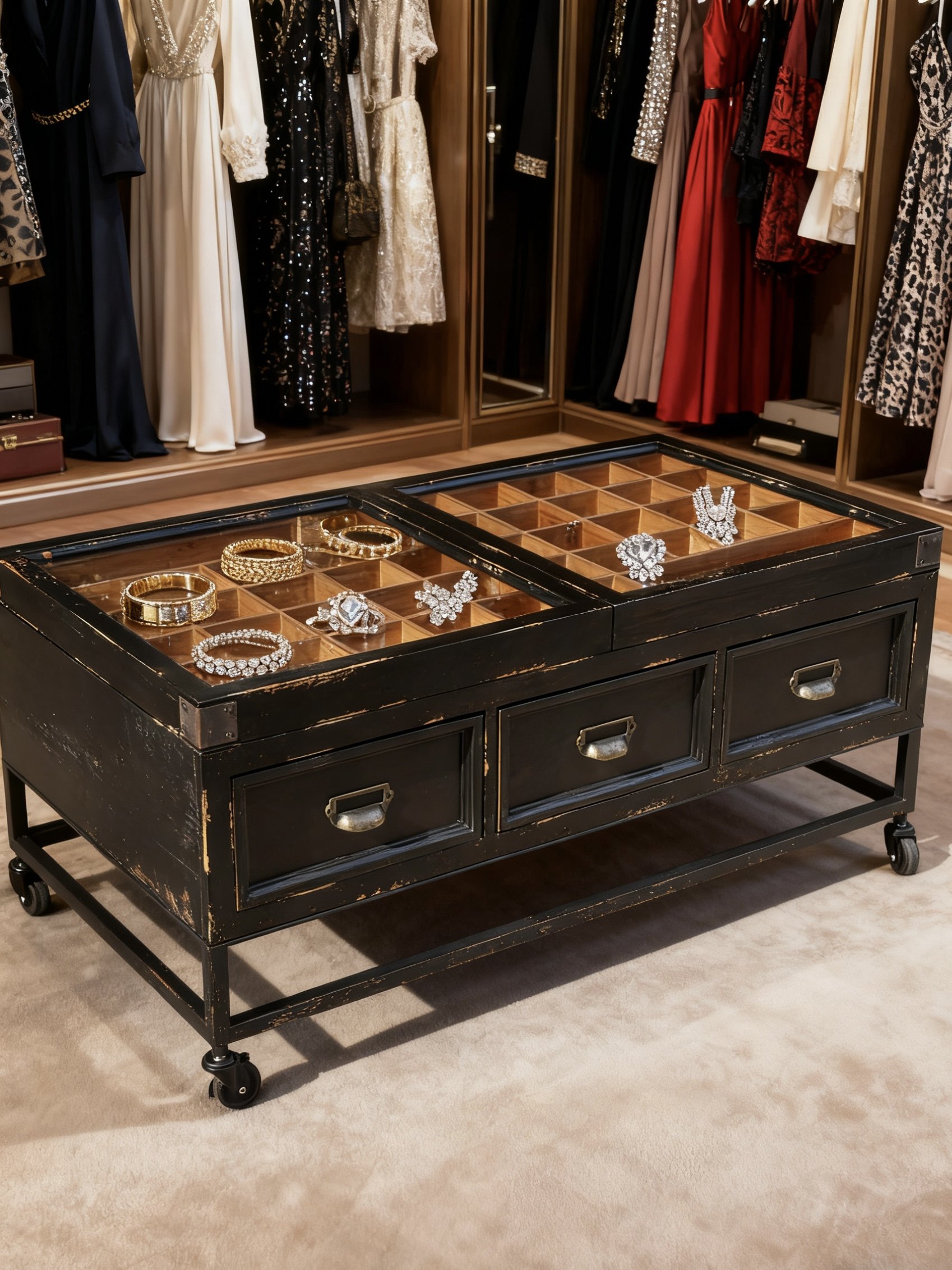 特价！超酷创意中古风实木复古双面六抽屉多格藏宝柜咖啡桌茶几,淘宝优惠券,粉丝福利购,淘宝优惠卷