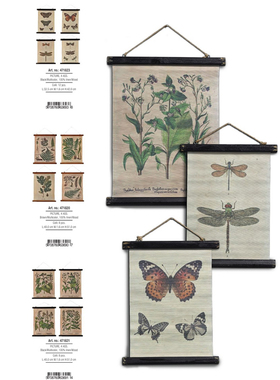孤品合集~法式复古麻布画植物花卉地图创意艺术挂画装饰画卷轴画