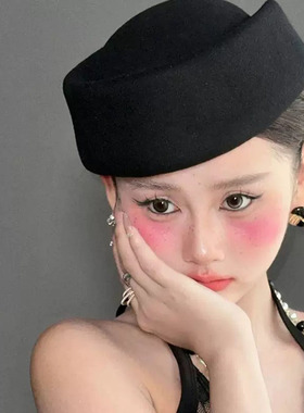 Jennie同款赫本白色贝法式贝雷帽小礼帽空姐制服礼仪帽复古帽子新