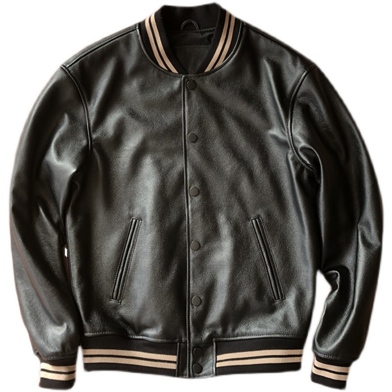 新款头层小牛皮棒球服春秋骑行外套真皮夹克刺绣休闲短款皮衣男潮,淘宝优惠券,粉丝福利购,淘宝优惠卷