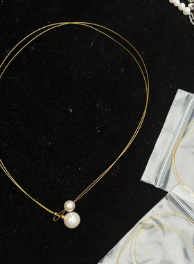 德国设计师 小众子母珍珠锁骨链 铜镀金14K金项链项圈
