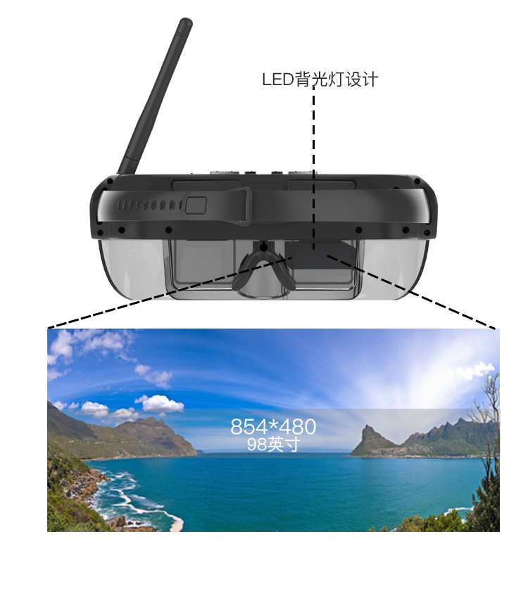 98寸单目穿透显示FPV航模5.8G无线接收显示一体大屏幕眼镜显示器 - 图0