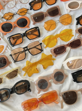 欧美千禧甜酷辣妹橘色橘色墨镜