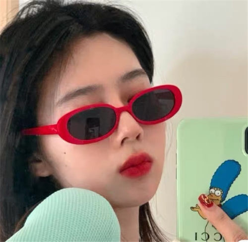 泫雅风欧美小众凹造型街拍太阳眼镜女中古椭圆猫眼墨镜装饰抖音潮 - 图0