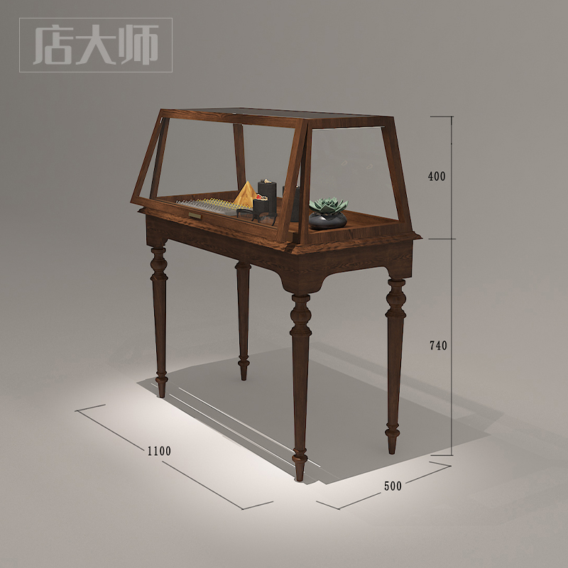 美式复古中古首饰柜台珠宝展示柜陈列柜博物馆玉器展览玻璃中岛柜