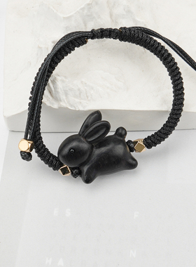 隐山兔子生肖手绳手工檀木礼物