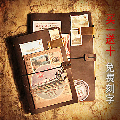 手工头层牛皮本 真皮手账活页夹笔记本 复古怀旧旅行日记本A5A6A7 - 图2