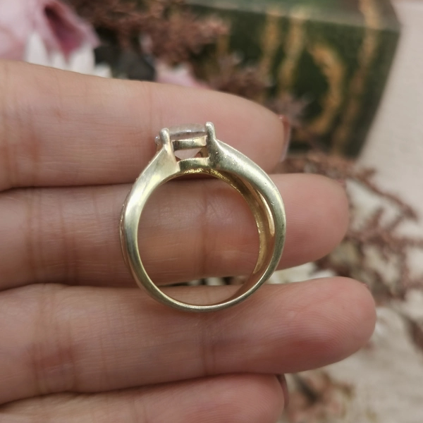 Vintage medieval European return 925 silver gilt zircon ring No. 17