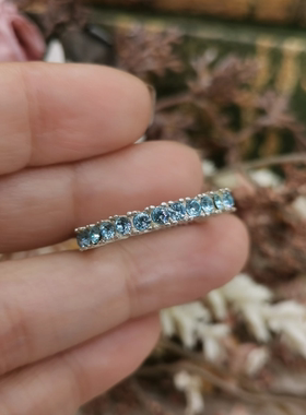 Vintage中古欧洲回流925银蓝色锆石戒指20号