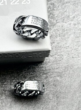 Endless Abyss 数字铭牌戒指黄铜镀925银古巴链条极简情侣指环