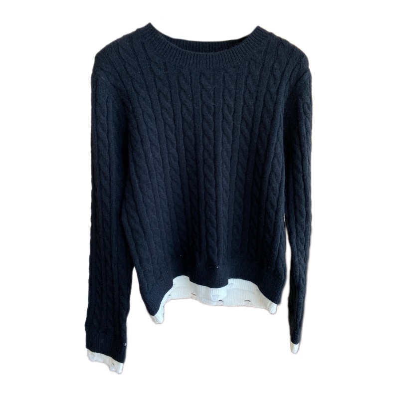 AMR UU◆设计感小众 时髦拼接假两件绞花毛衣女针织衫秋冬2025新,淘宝优惠券,粉丝福利购,淘宝优惠卷