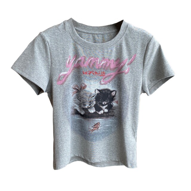 AMR UU ເດັກຍິງຮ້ອນ T-shirt, ແບບຕ່າງປະເທດຂະຫນາດໃຫຍ່, ແບບສັ້ນ, cat ງາມ, ພິມຫຼຸດຜ່ອນອາຍຸ, slimming ສັ້ນແມ່ຍິງ summer ຮູບແບບໃຫມ່