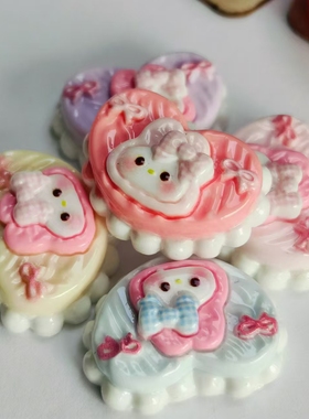 【连连看】仿真奶油爱心兔子蛋糕创意手绘学生DIY手工树脂摆件