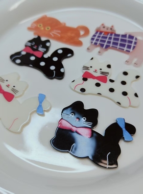 【对对碰】插画风猫咪diy树脂发夹奶油胶手机壳材料平底创意潮流
