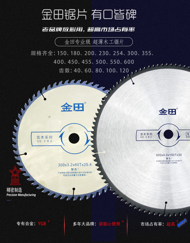 10/12寸金田专业级切割片机木工专用合金锯片7寸8寸9|14寸16寸6寸