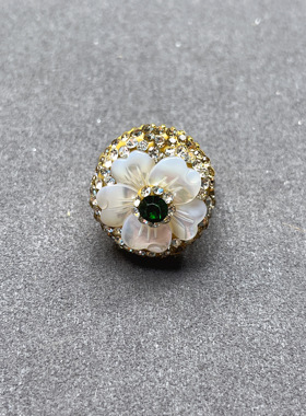 天然白色贝壳微镶戒指彩色宝石女小众设计轻奢高级感开口指环