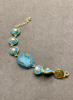 蓝色海蓝宝原石手链镶嵌时尚欧美跨境专供首饰