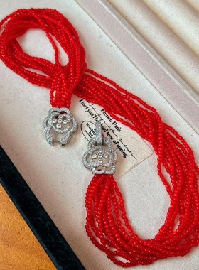 新中式复古新年红慵懒多层项链十层浪漫老奶奶风格慵懒晚装链小众