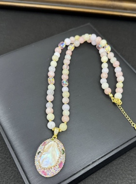 新款天然巴洛克异形珍珠项链水晶原石镶嵌毛衣链设计感百搭吊坠