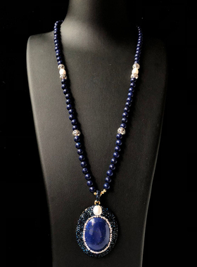 设计师款小众个性满镶嵌项链颈链毛衣链青金石项链