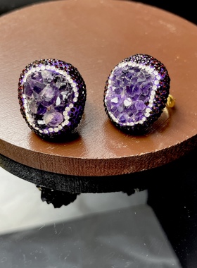 紫水晶戒指天然乌拉圭簇吊坠紫晶原石晶洞块开口戒指爱情石指环