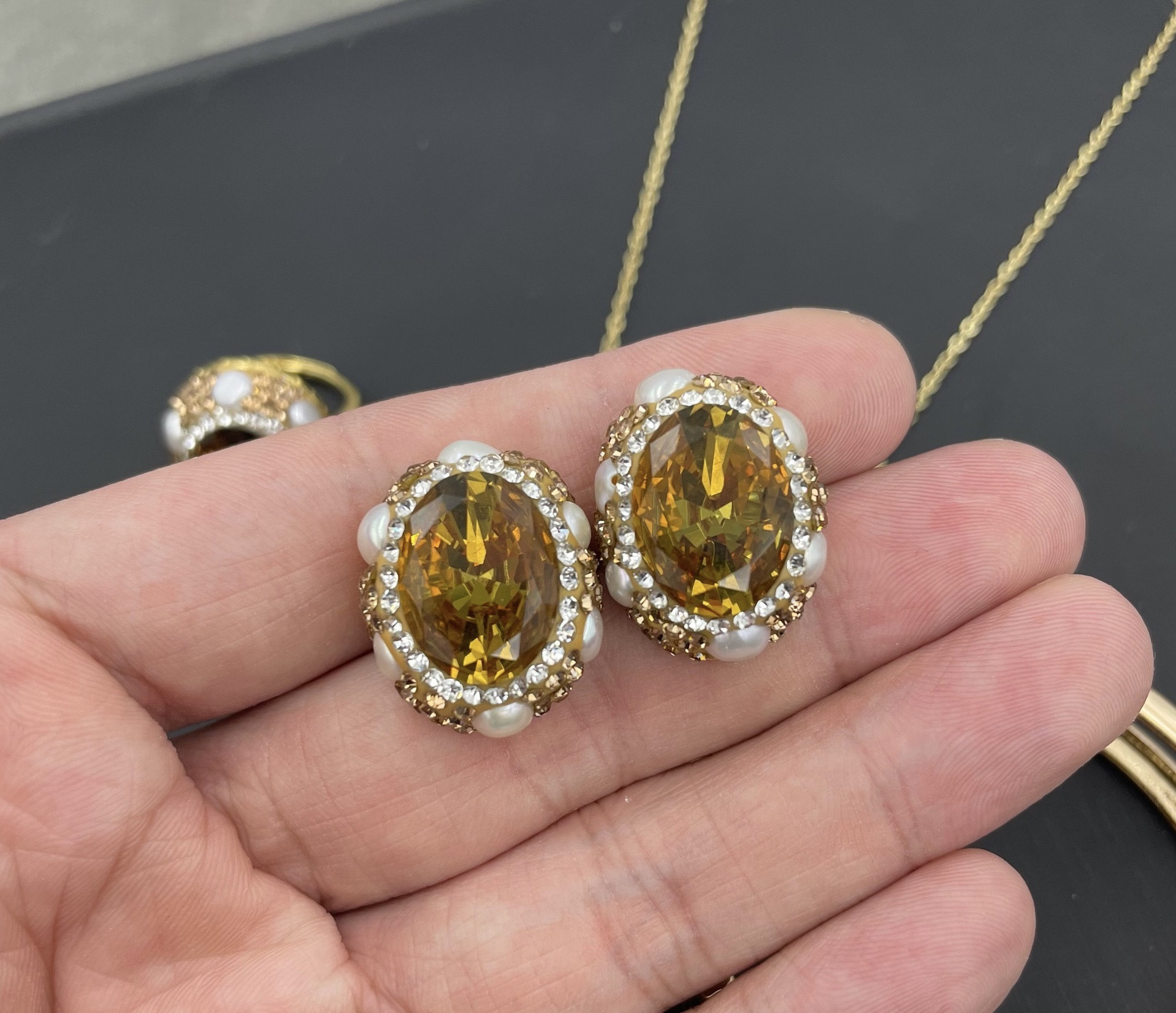 苏丹石变色石淡水珍珠四件套 保色电镀小众珠宝中古饰品套装,淘宝优惠券,粉丝福利购,淘宝优惠卷