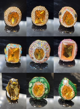 欧美风复古绿苏丹石光感变色石美拉德色系开口戒指女款可调节