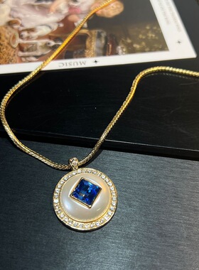 青岛中古蓝色莱茵石耳钉项链套装时尚轻奢小众高级感精致潮流饰品