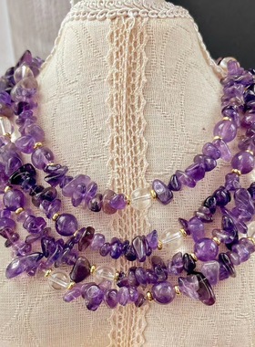 天然紫色水晶色碎银子串珠项链女适合夏天配饰新款高级感颈链