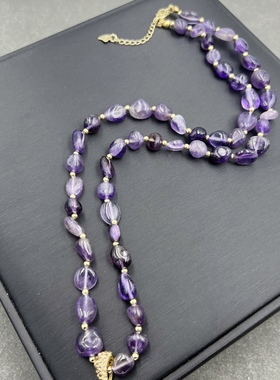 欧美原生态天然原矿紫晶水晶芽原石项链设计感长款毛衣链