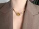 Western Antique Golden Oval Geometric Colorful Treasure Earrings Twist Chain Snake Bone Chain Necklace European and American Medieval Jewelry Set