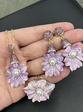 新品上新贝壳花时尚清新白色百搭精致优雅气质耳钉戒指项链