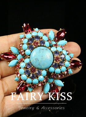 中古新款绿松石气质琉璃轻奢项链个性小众胸花流苏耳坠耳钉套装女